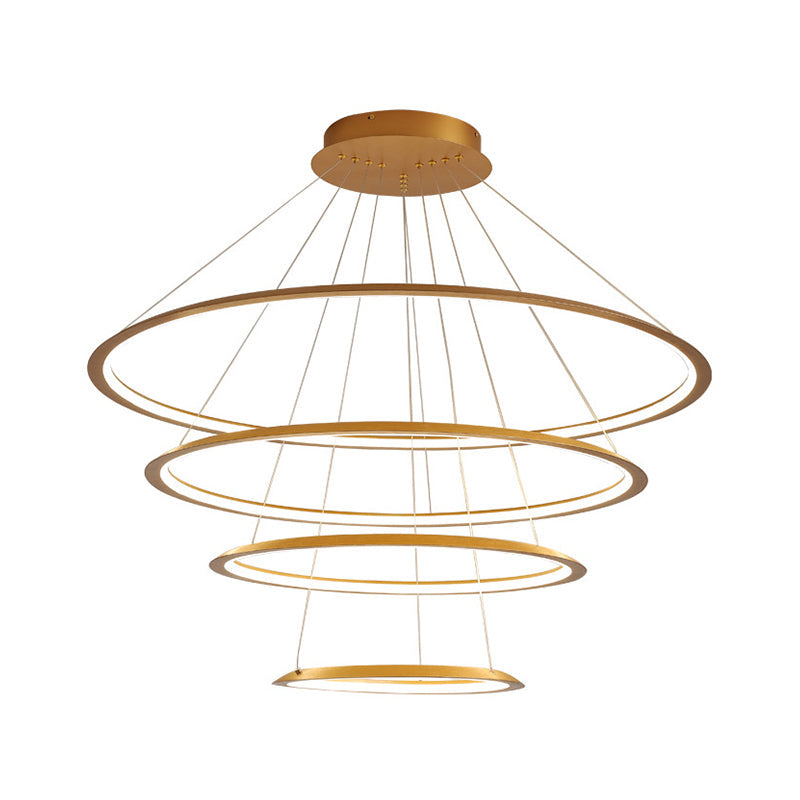 Modern Acrylic Led Pendant Chandelier - Gold/Coffee 3/4 Tiers Loop Design Ideal For Living Room