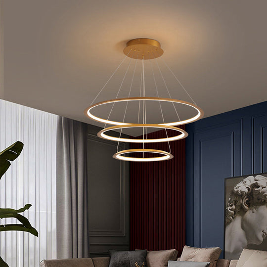 Simplicity Gold/Coffee LED Pendant Chandelier - Acrylic 3/4-Tiered Loop Ceiling Hang Light for Living Room