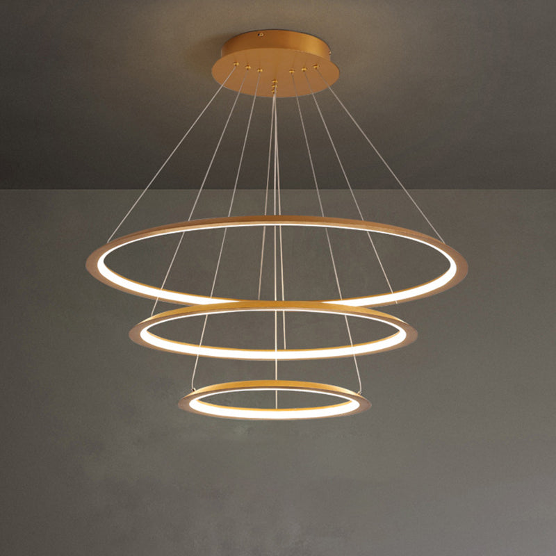 Simplicity Gold/Coffee LED Pendant Chandelier - Acrylic 3/4-Tiered Loop Ceiling Hang Light for Living Room