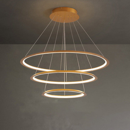 Simplicity Gold/Coffee LED Pendant Chandelier - Acrylic 3/4-Tiered Loop Ceiling Hang Light for Living Room