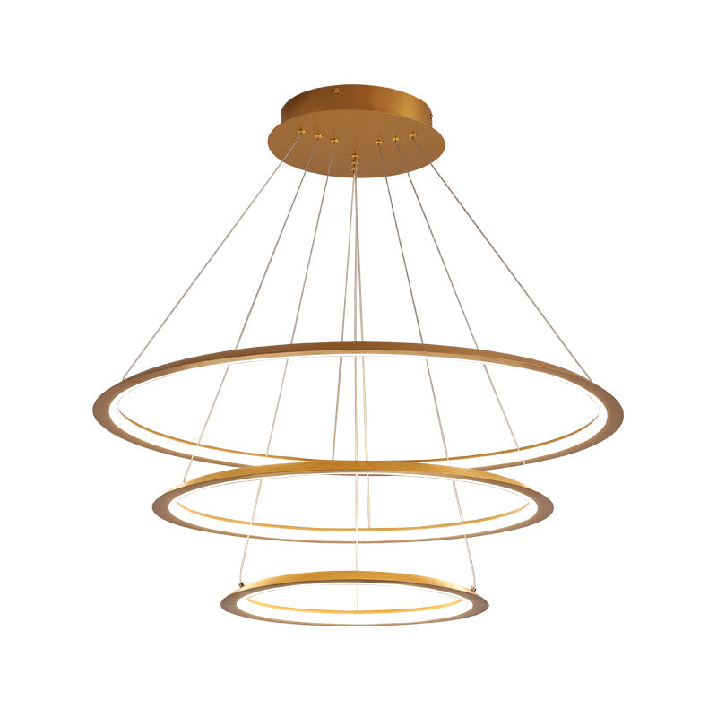 Simplicity Gold/Coffee LED Pendant Chandelier - Acrylic 3/4-Tiered Loop Ceiling Hang Light for Living Room