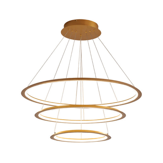 Simplicity Gold/Coffee LED Pendant Chandelier - Acrylic 3/4-Tiered Loop Ceiling Hang Light for Living Room