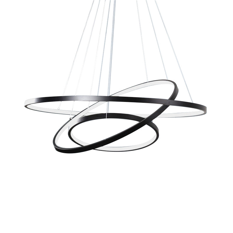 Adjustable 3-Tier Circle Chandelier: Modern Metal LED Hanging Light for Bedrooms (Black/White)