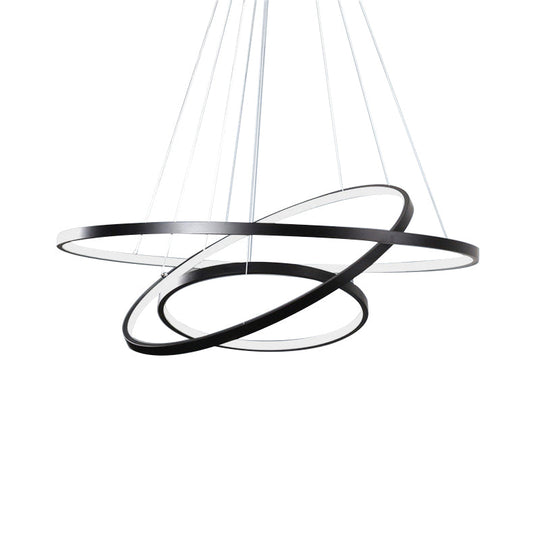 Adjustable 3-Tier Circle Chandelier: Modern Metal LED Hanging Light for Bedrooms (Black/White)