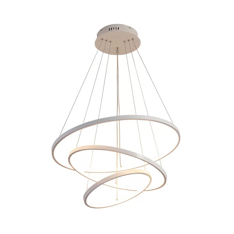 Adjustable 3-Tier Circle Chandelier: Modern Metal LED Hanging Light for Bedrooms (Black/White)