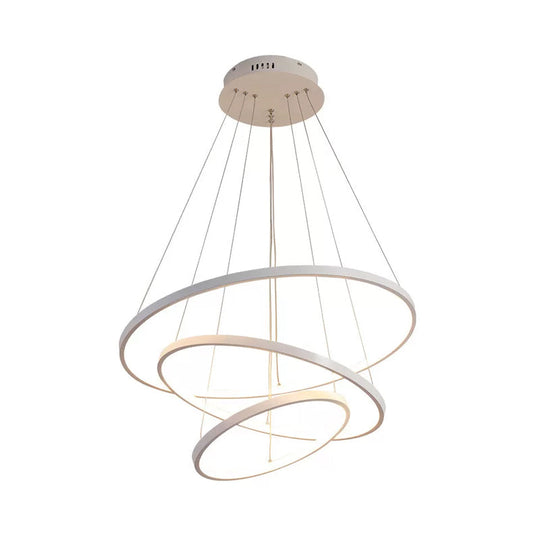Adjustable 3-Tier Circle Chandelier: Modern Metal LED Hanging Light for Bedrooms (Black/White)