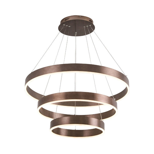 Minimalist Metal LED Chandelier: Circular Living Room Pendant Light (3 Heads) in Coffee/Gold