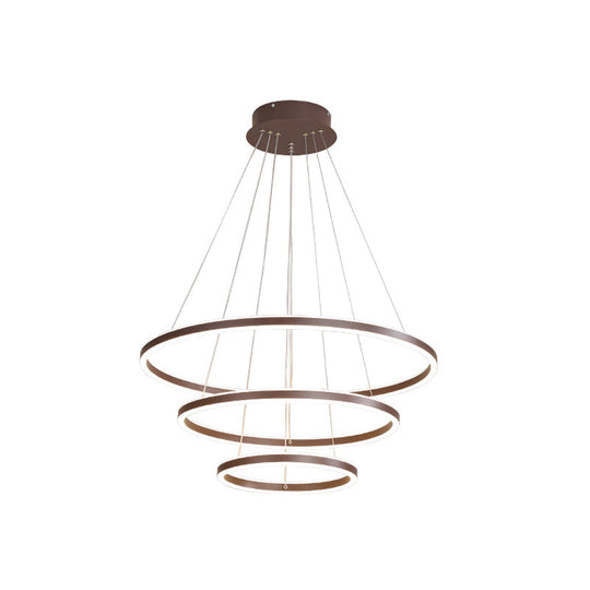 Lustre à anneaux LED minimaliste en acrylique marron à 4 niveaux pour salle à manger