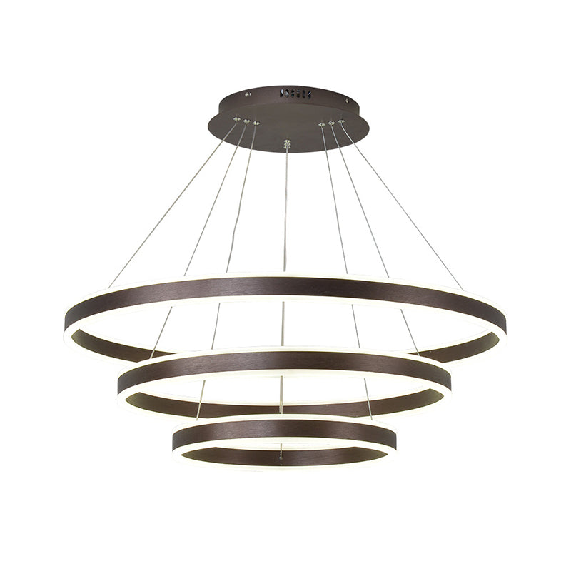 Simplicity 2/3-Tier Coffee Metal Circle Chandelier Lamp With Led For Hanging Pendant In Sit Room
