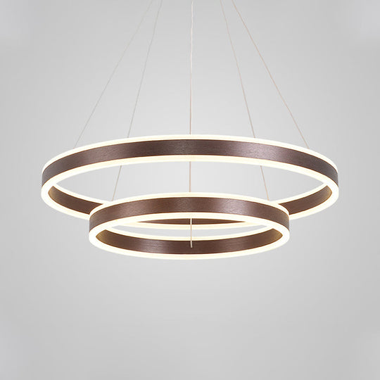 Hanging Pendant Metal LED Circle Chandelier Lamp - Simplicity 2/3-Tier, Coffee Finish