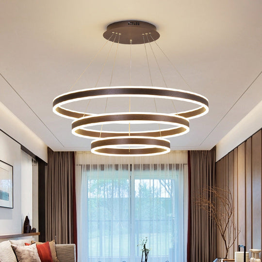 Modern LED Ceiling Pendant Light - Black/Gold/Coffee 3 Tiered Circle Chandelier with Acrylic Shade