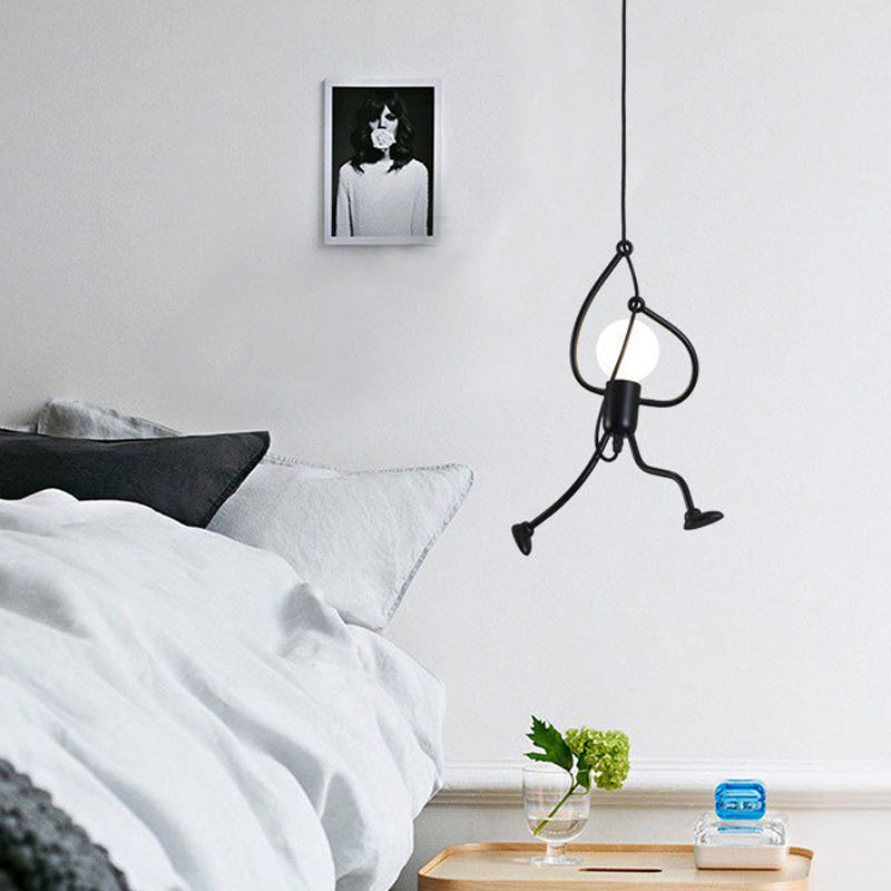Small Man 1-Bulb Black Pendant Ceiling Light: Contemporary Metallic Hanging Light For Living Room