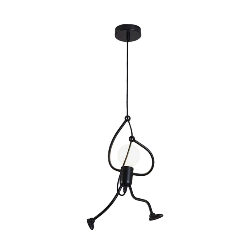 Small Man 1-Bulb Black Pendant Ceiling Light: Contemporary Metallic Hanging Light For Living Room