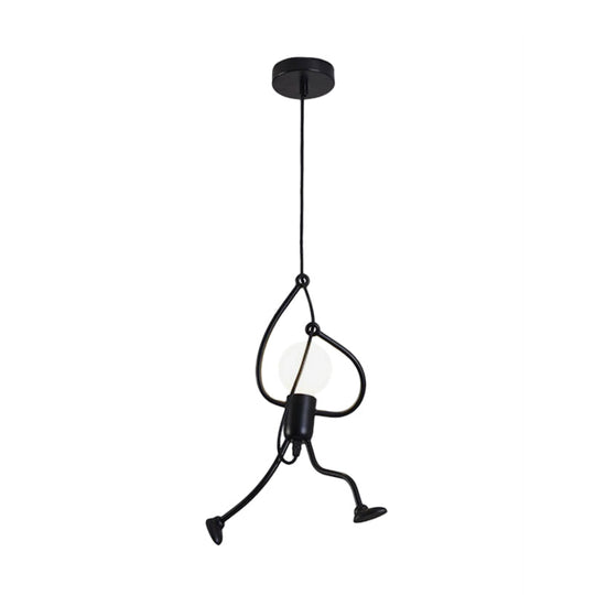 Small Man 1-Bulb Black Pendant Ceiling Light: Contemporary Metallic Hanging Light For Living Room