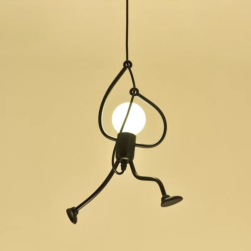 Small Man 1-Bulb Black Pendant Ceiling Light: Contemporary Metallic Hanging Light For Living Room