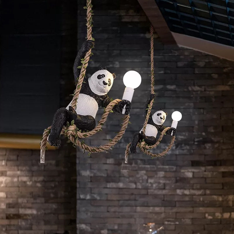 Modern White And Black Panda Hanging Lamp - Artistic 1-Bulb Pendant Ceiling Light For Restaurants