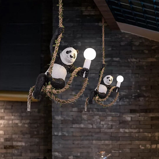Modern White And Black Panda Hanging Lamp - Artistic 1-Bulb Pendant Ceiling Light For Restaurants