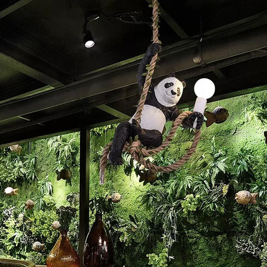 Modern White And Black Panda Hanging Lamp - Artistic 1-Bulb Pendant Ceiling Light For Restaurants