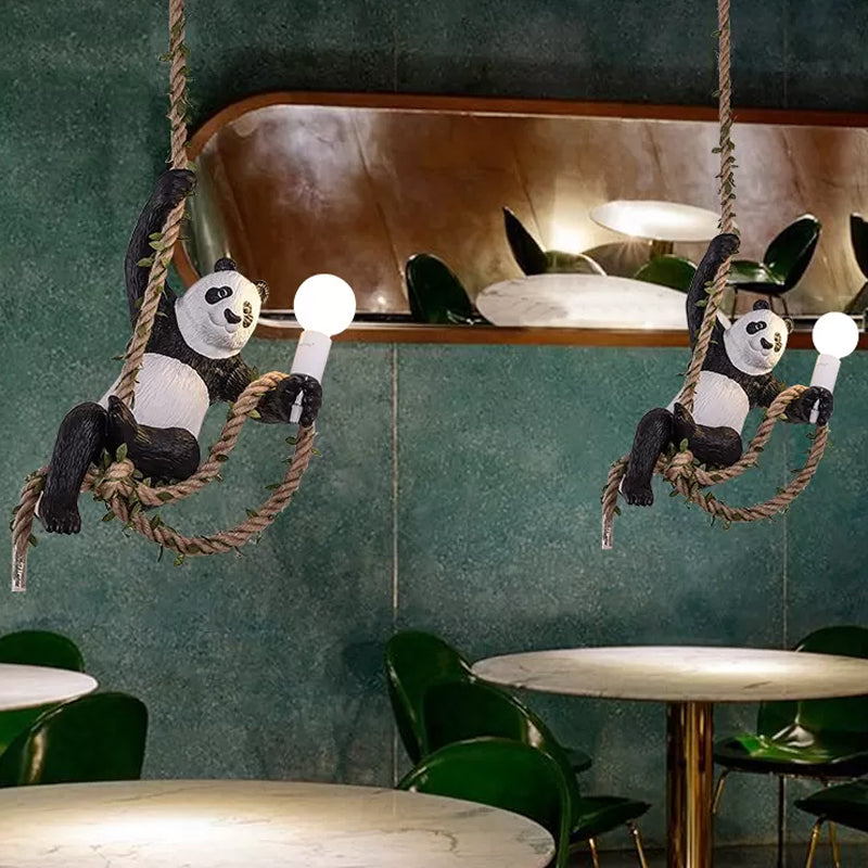 Modern White And Black Panda Hanging Lamp - Artistic 1-Bulb Pendant Ceiling Light For Restaurants