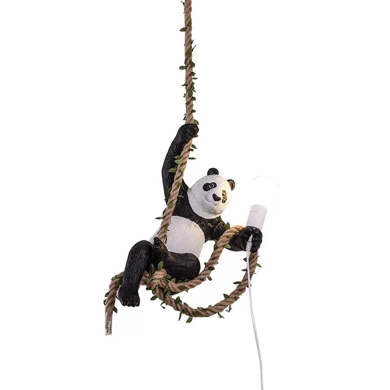 Modern White And Black Panda Hanging Lamp - Artistic 1-Bulb Pendant Ceiling Light For Restaurants