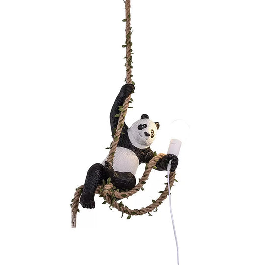 Modern White And Black Panda Hanging Lamp - Artistic 1-Bulb Pendant Ceiling Light For Restaurants