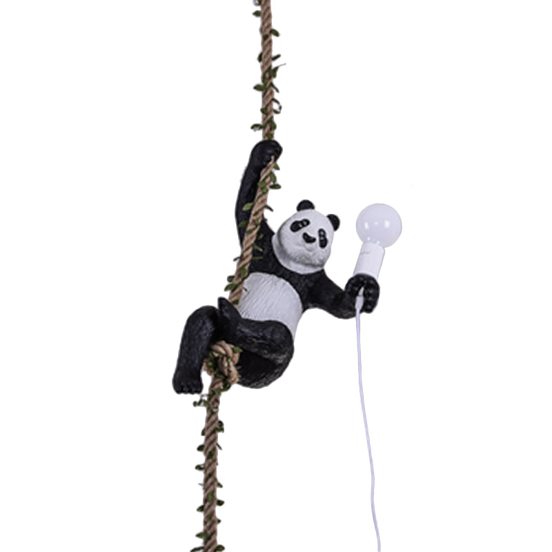 Modern White And Black Panda Hanging Lamp - Artistic 1-Bulb Pendant Ceiling Light For Restaurants