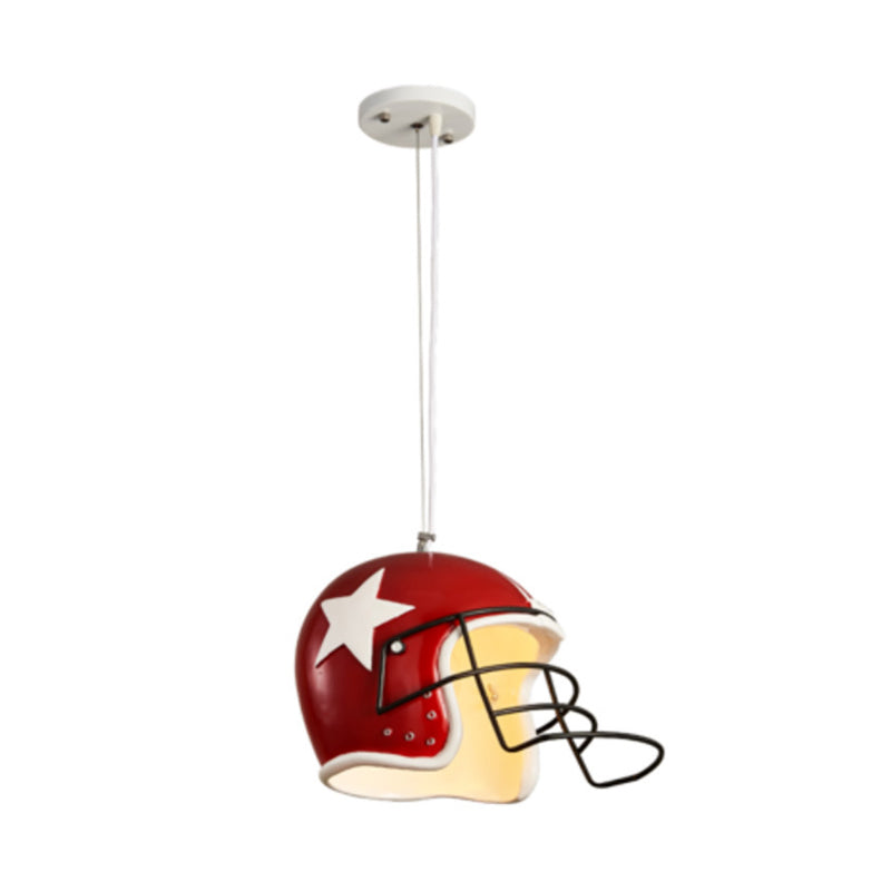 Resin Helmet Pendant Ceiling Light - Red/White Decorative Hanging Lamp For Restaurants