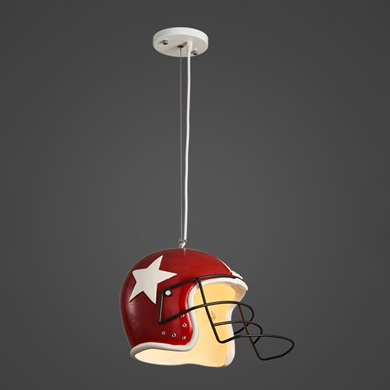 Resin Helmet Pendant Ceiling Light - Red/White Decorative Hanging Lamp For Restaurants