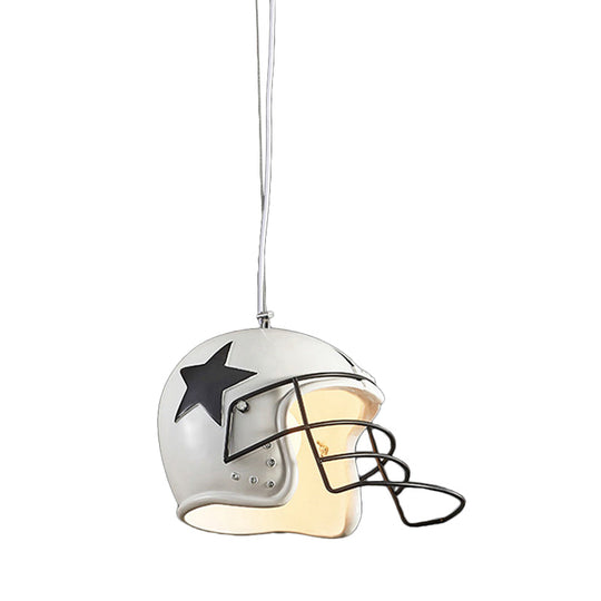 Resin Helmet Pendant Ceiling Light - Red/White Decorative Hanging Lamp For Restaurants