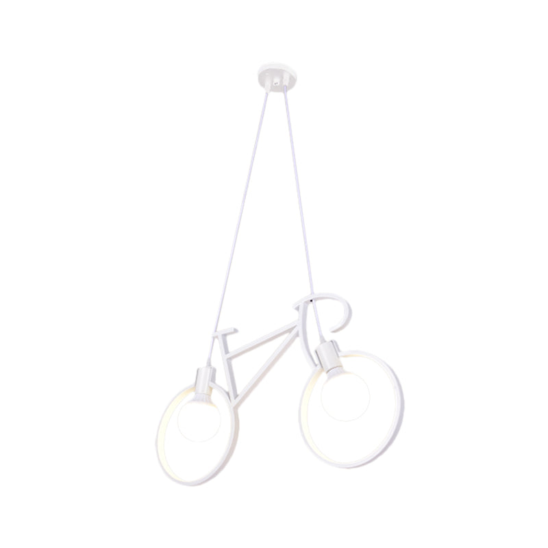 Childrens Room Pendant Light: Black/White Art Deco Bicycle Lamp With 2 Metal Heads