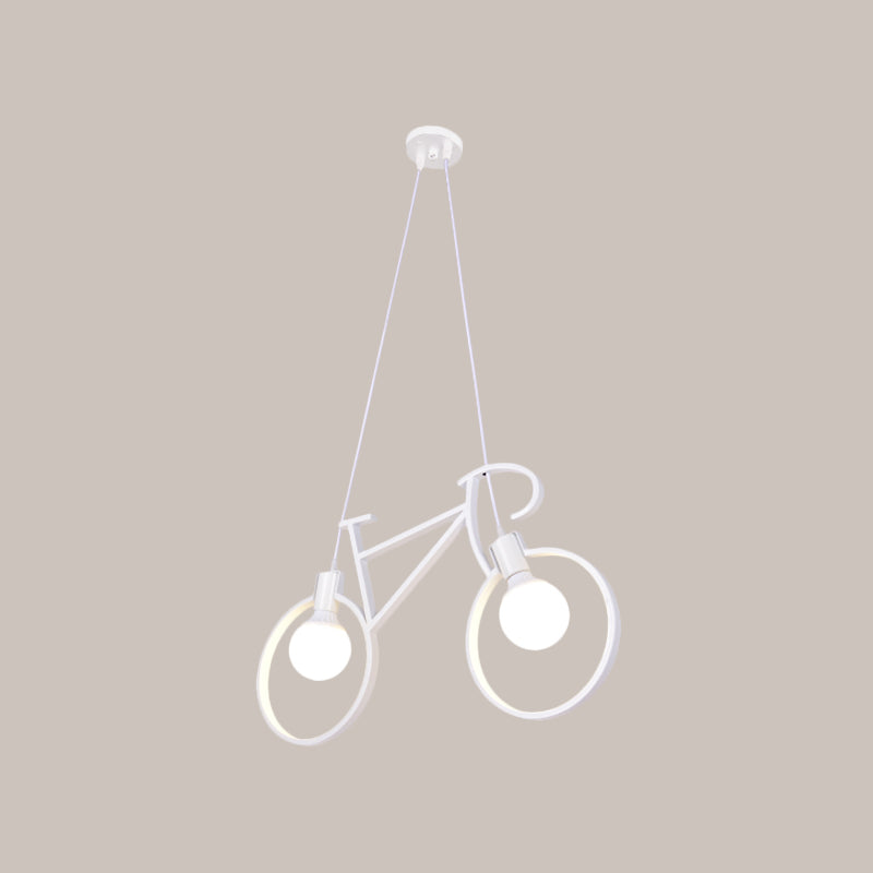 Childrens Room Pendant Light: Black/White Art Deco Bicycle Lamp With 2 Metal Heads