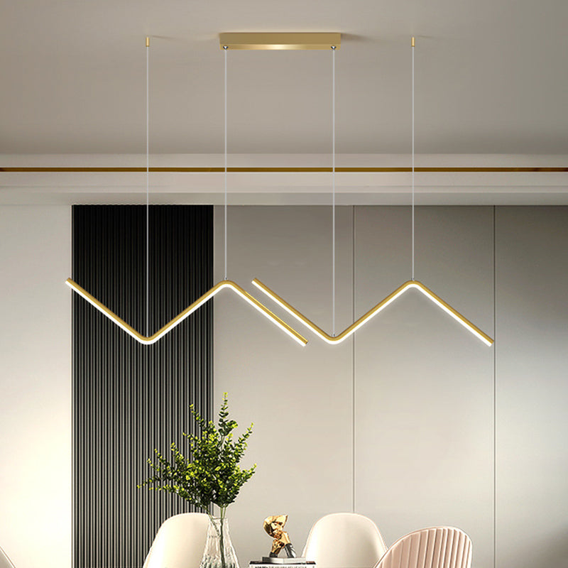Menkab - Modern Zigzag Pendant Light Fixture Minimalism Aluminum Dining Room LED Ceiling Light in Black/Gold