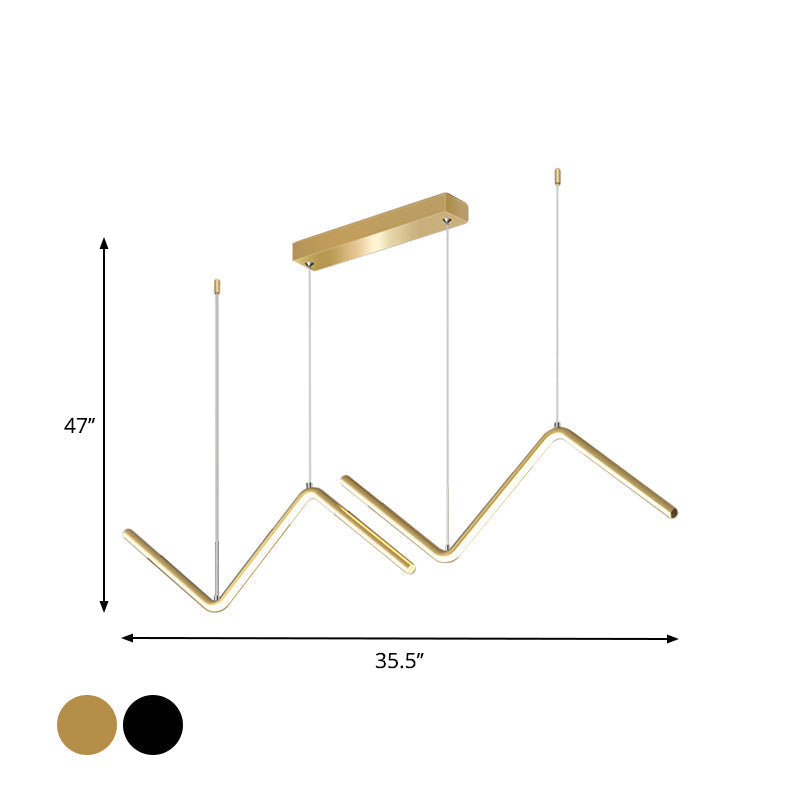 Menkab - Modern Zigzag Pendant Light Fixture Minimalism Aluminum Dining Room LED Ceiling Light in Black/Gold