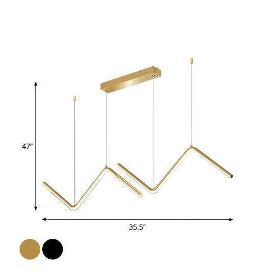 Menkab - Modern Zigzag Pendant Light Fixture Minimalism Aluminum Dining Room LED Ceiling Light in Black/Gold