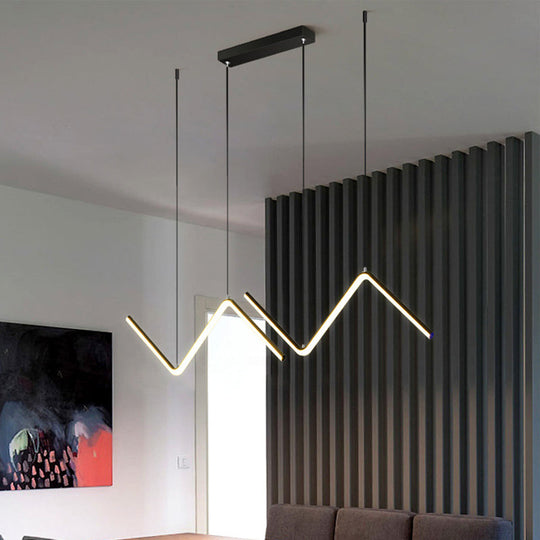 Menkab - Modern Zigzag Pendant Light Fixture Minimalism Aluminum Dining Room LED Ceiling Light in Black/Gold