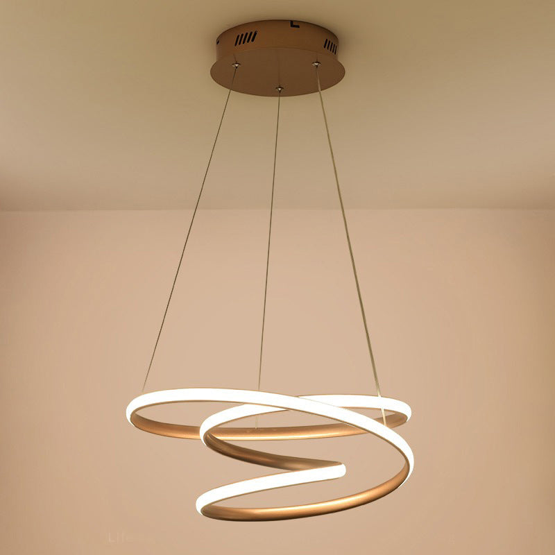 Lustre à LED en acrylique à suspension minimaliste torsadée en or - 18"/23,5"/31,5" W, lumière chaude/blanche - pour plafond de salle à manger