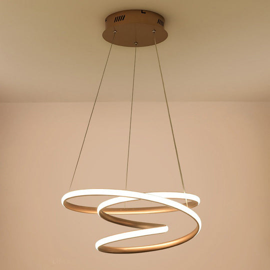Lustre à LED en acrylique à suspension minimaliste torsadée en or - 18"/23,5"/31,5" W, lumière chaude/blanche - pour plafond de salle à manger
