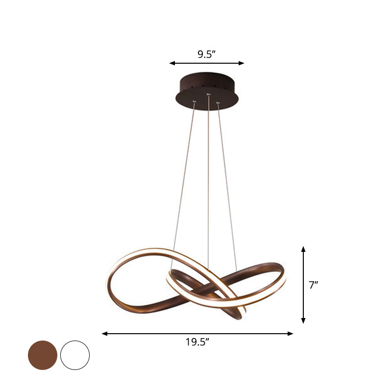 Lustre LED moderne en aluminium pour salle à manger - Design entrelacé en noir/blanc/café, 19,5"/27,5" L