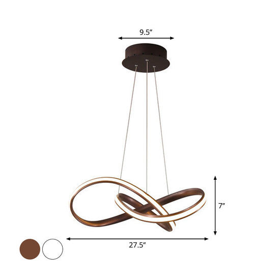 Lustre LED moderne en aluminium pour salle à manger - Design entrelacé en noir/blanc/café, 19,5"/27,5" L