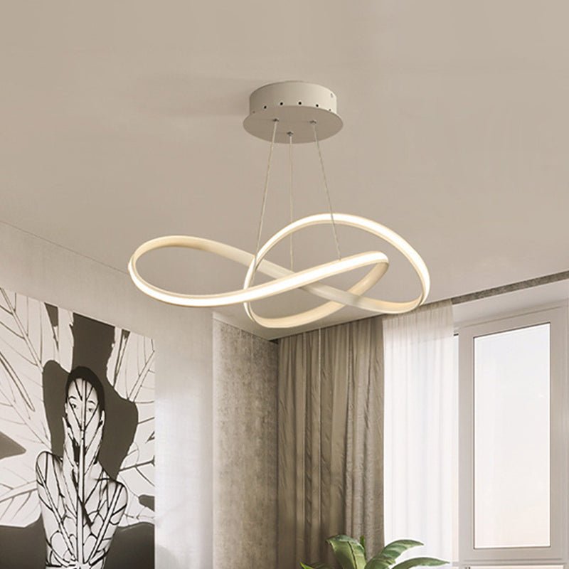 Lustre LED moderne en aluminium pour salle à manger - Design entrelacé en noir/blanc/café, 19,5"/27,5" L