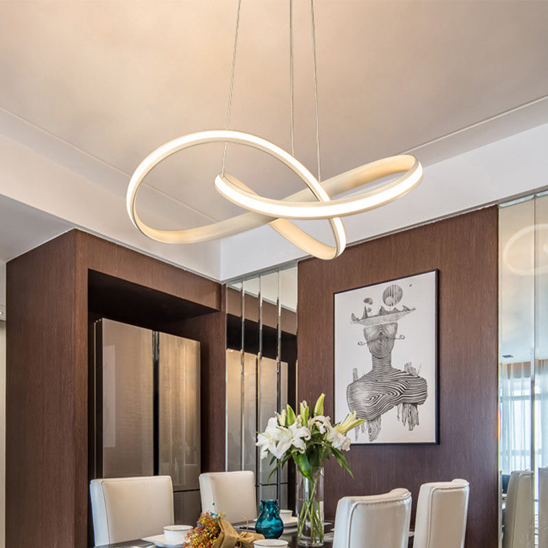 Lustre LED moderne en aluminium pour salle à manger - Design entrelacé en noir/blanc/café, 19,5"/27,5" L