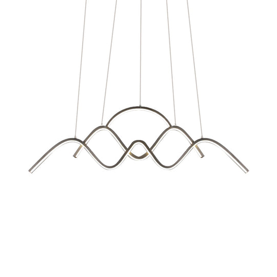 Minimalist Landscape Design Led Chandelier: Gold/Black Wavy Pendant Lamp With Warm/White Light