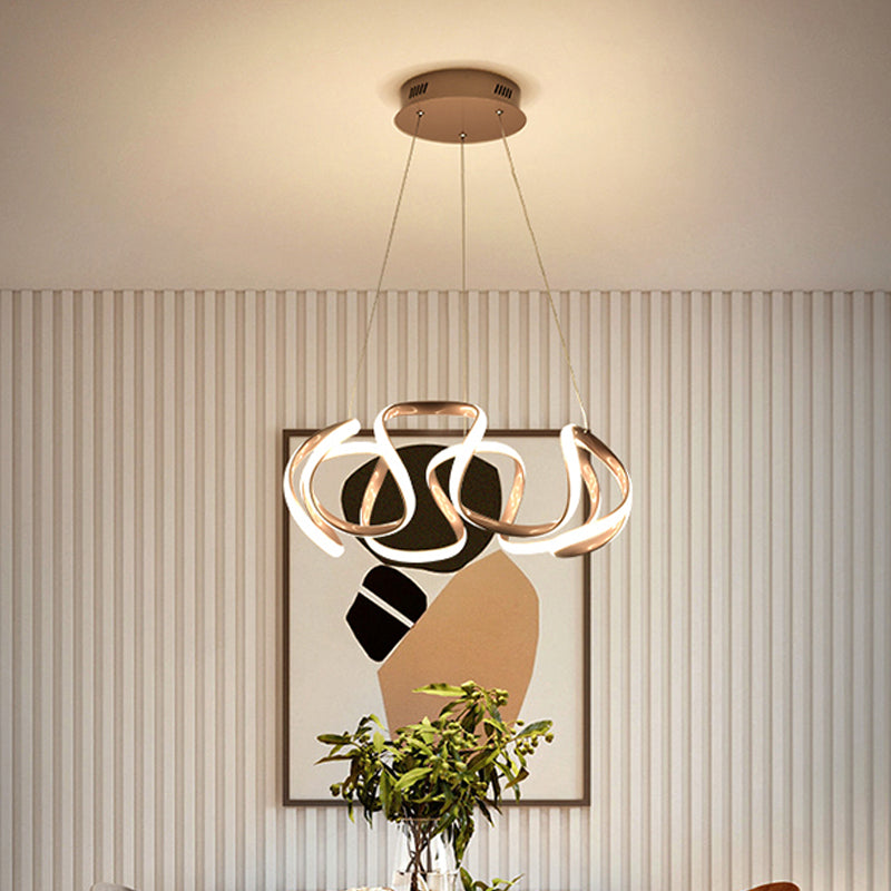 Minimalistic Coffee Twisted Chandelier Pendant: Aluminum Led Ceiling Light In Warm Or White / A