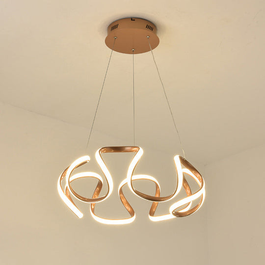 Minimalistic Coffee Twisted Chandelier Pendant: Aluminum Led Ceiling Light In Warm Or White