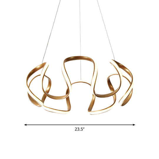 Minimalistic Coffee Twisted Chandelier Pendant: Aluminum Led Ceiling Light In Warm Or White