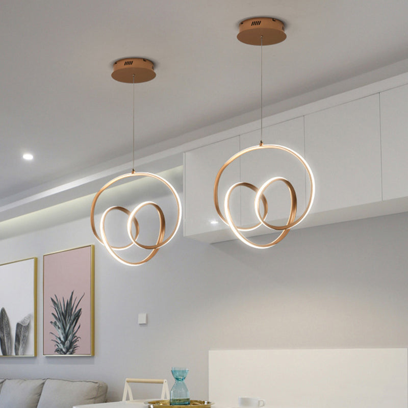 Minimalist Aluminum LED Coffee Twisted Linear Chandelier Pendant Ceiling Light in Warm/White