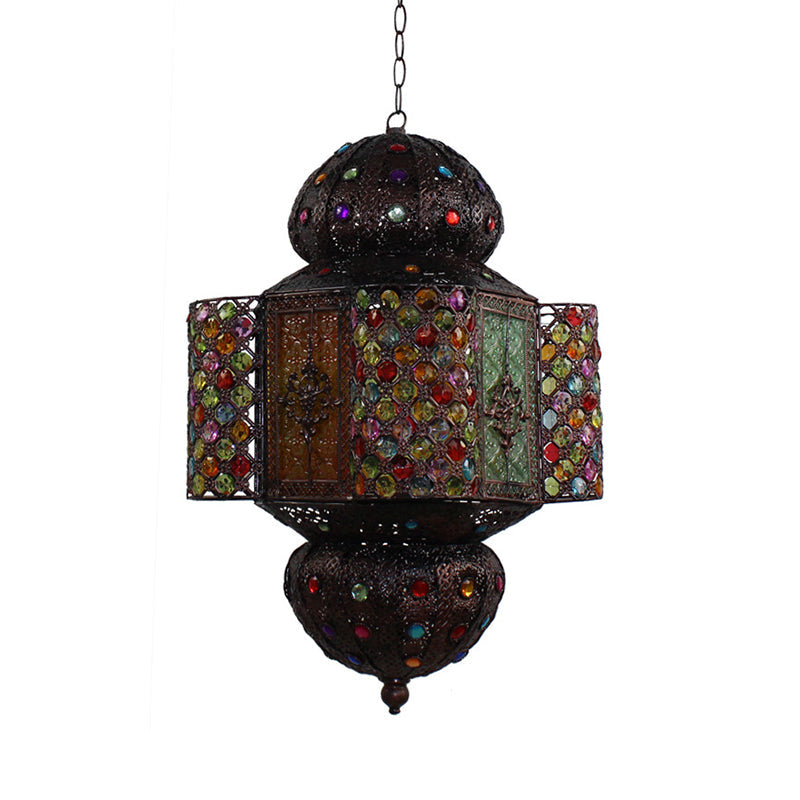 Handcrafted Stained Glass Moroccan Lantern Hanging Light Kit - Copper Pendant