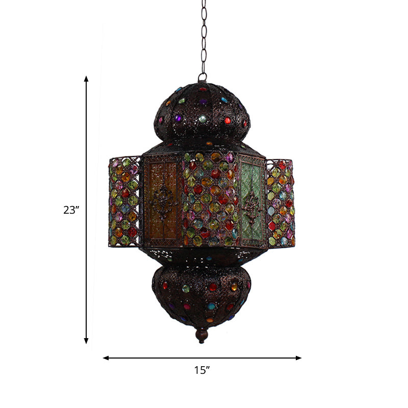Handcrafted Stained Glass Moroccan Lantern Hanging Light Kit - Copper Pendant