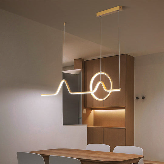 Linear Hanging Acrylic LED Ceiling Light in Black/Gold with Warm/White Light for Dining Room