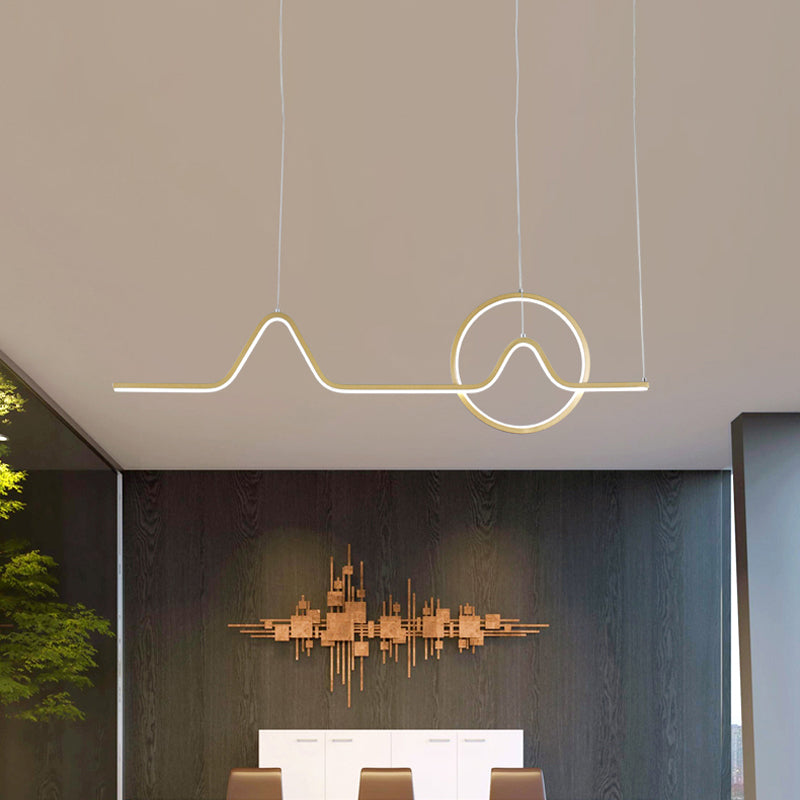 Linear Hanging Acrylic LED Ceiling Light in Black/Gold with Warm/White Light for Dining Room